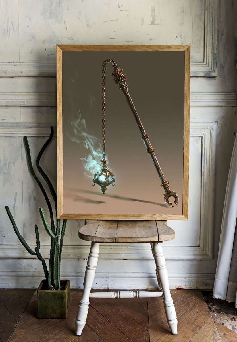 Mystic Staff and Lantern Illustration Poster. — room view 1