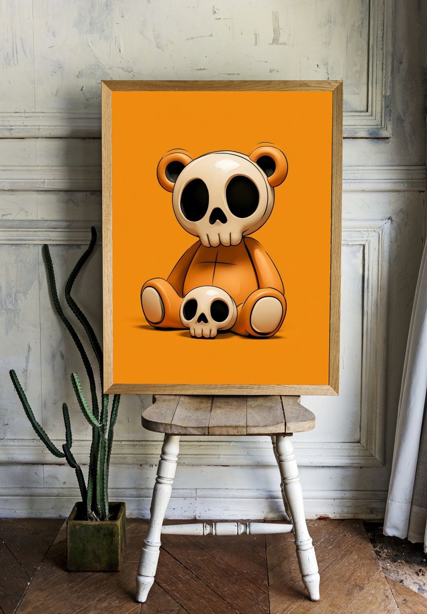 Skull Bear Illustration Poster. — room view 1