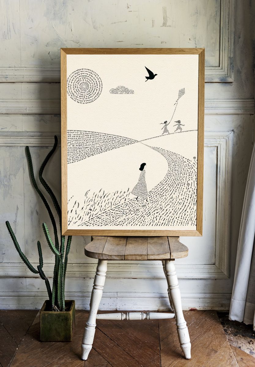 Dreamlike Field Walk Illustration Poster. room preview