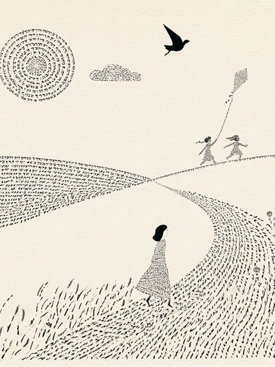 Dreamlike Field Walk Illustration Poster.