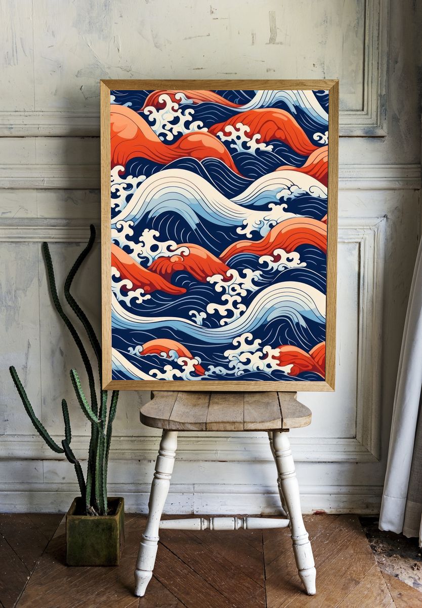 Ocean Waves Illustration Poster. — room view 1
