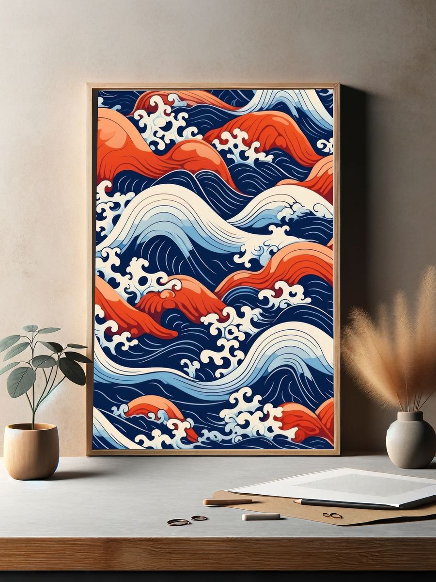 Ocean Waves Illustration Poster. — room view 2