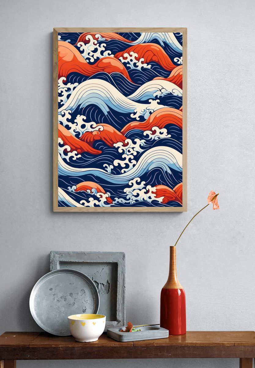 Ocean Waves Illustration Poster. — room view 3