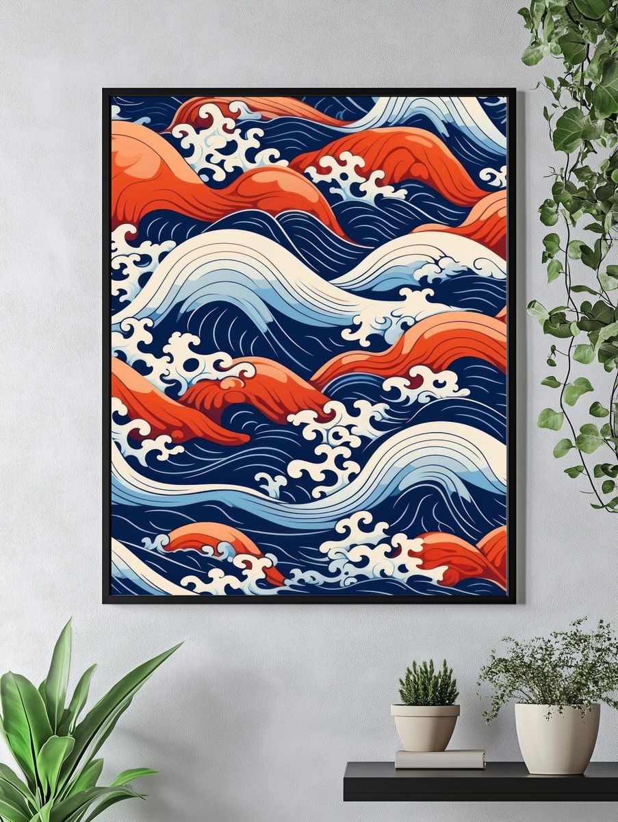 Ocean Waves Illustration Poster. — room view 4