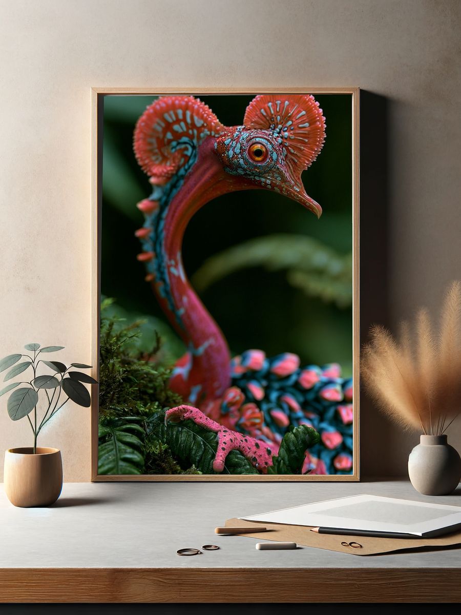 Colorful Bird of Paradise Illustration Poster. — room view 2