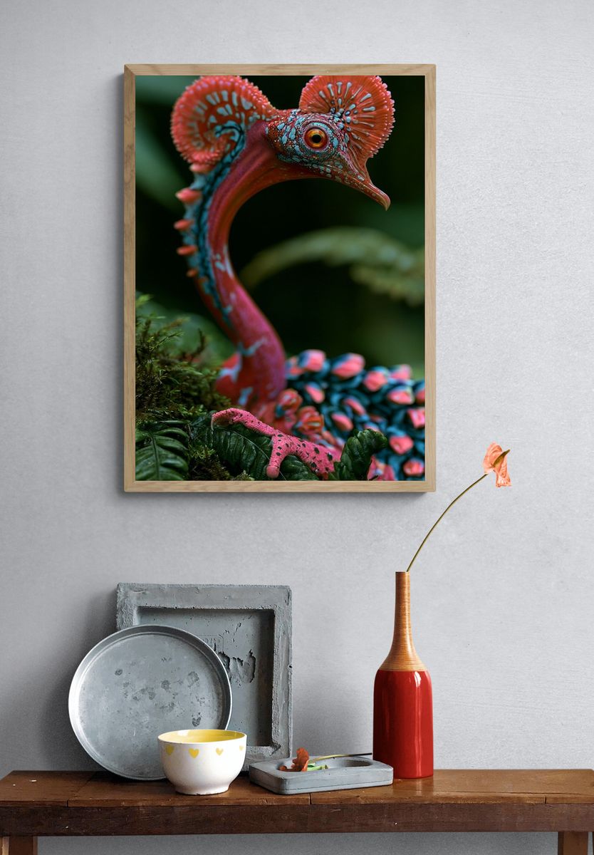 Colorful Bird of Paradise Illustration Poster. — room view 3