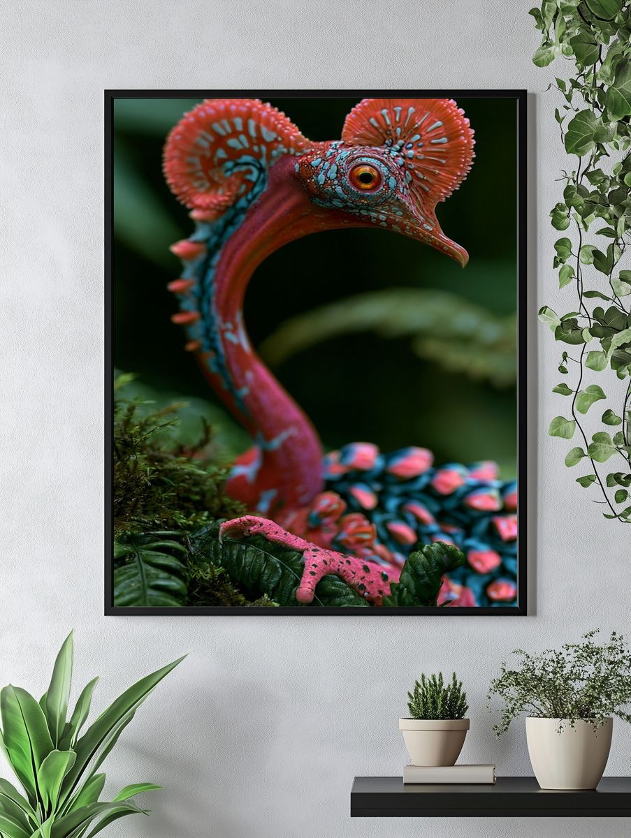 Colorful Bird of Paradise Illustration Poster. — room view 4