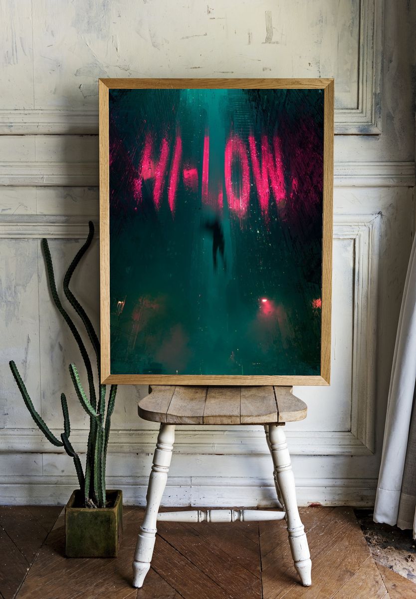 Neon City Descent Poster. room preview