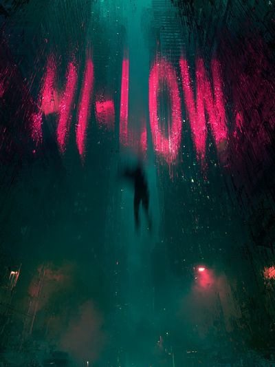 Neon City Descent Poster.