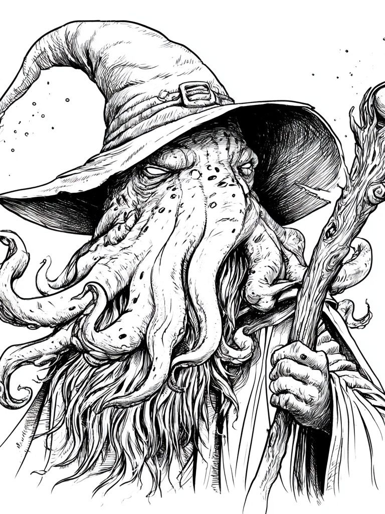 Cthulhu Wizard Ink Print. poster detail