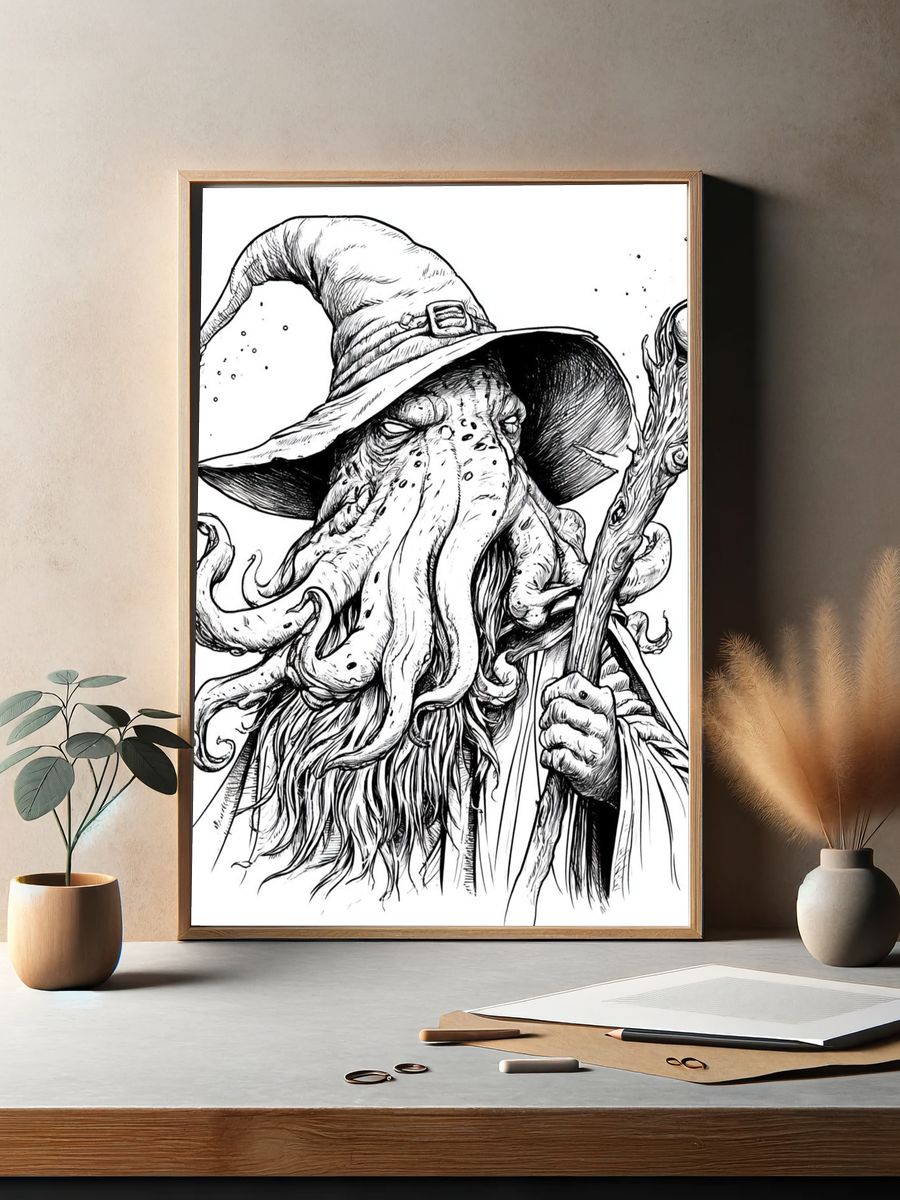 Cthulhu Wizard Ink Print. — room view 2