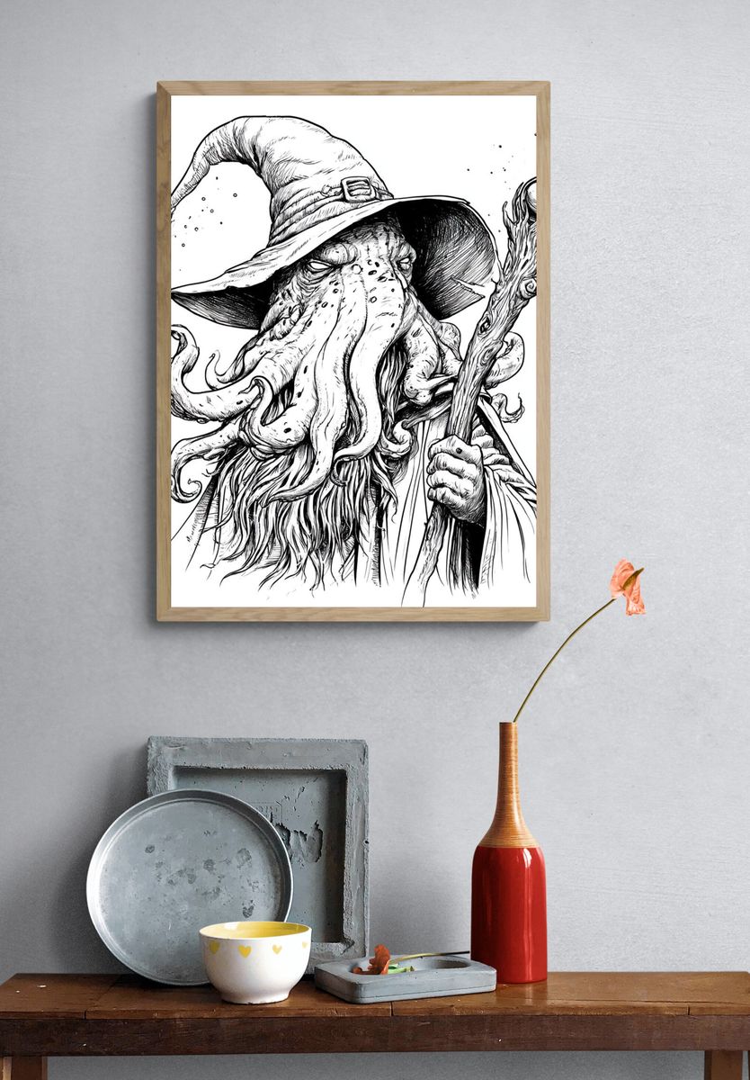 Cthulhu Wizard Ink Print. — room view 3
