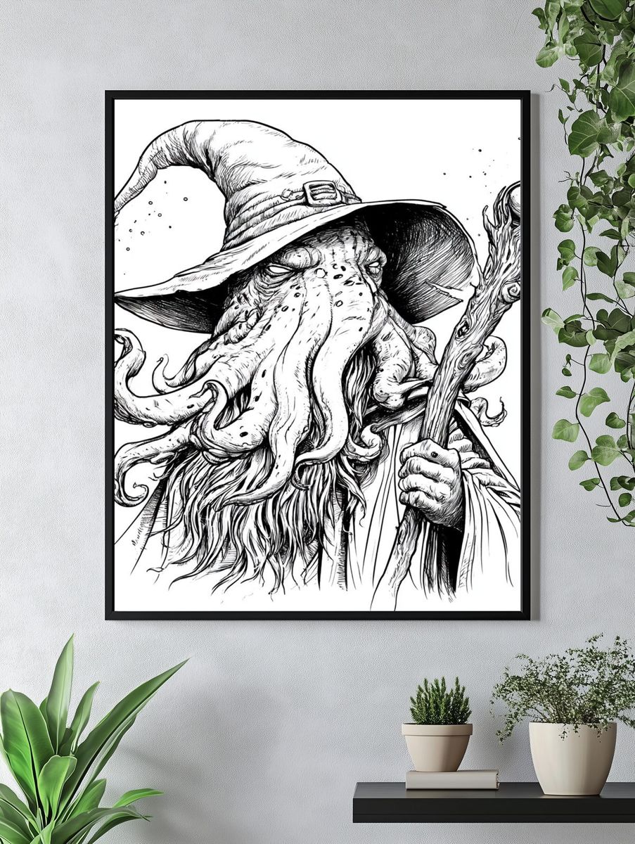 Cthulhu Wizard Ink Print. — room view 4