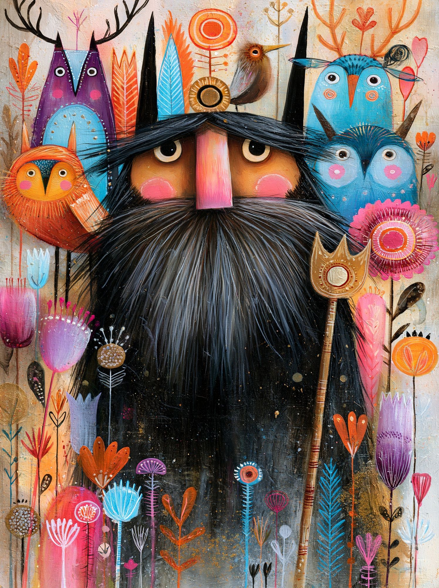 Whimsical Owl Folk Art Poster. poster — illustration art