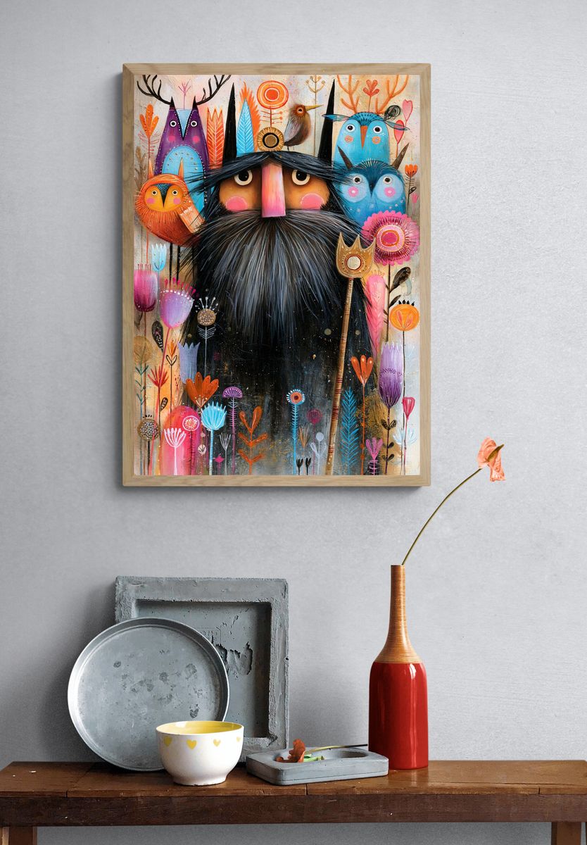 Whimsical Owl Folk Art Poster. — room view 3