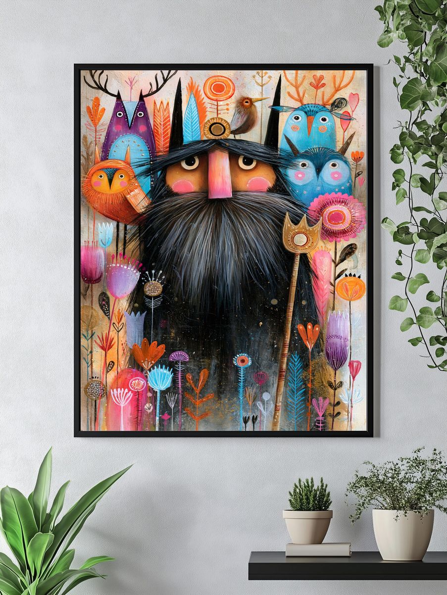Whimsical Owl Folk Art Poster. — room view 4
