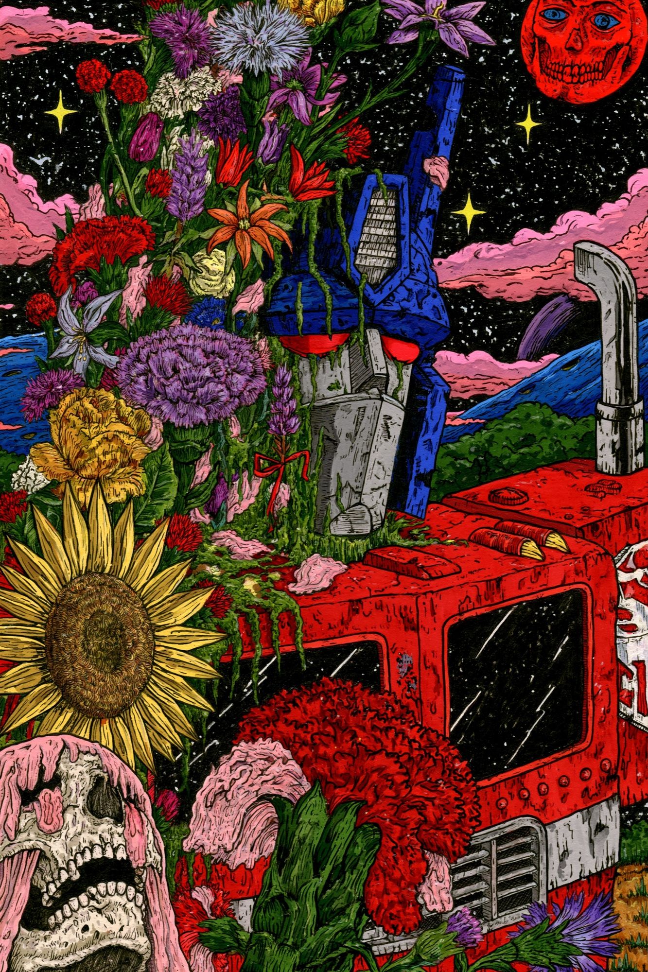 Surreal Floral Skullscape Print. poster detail