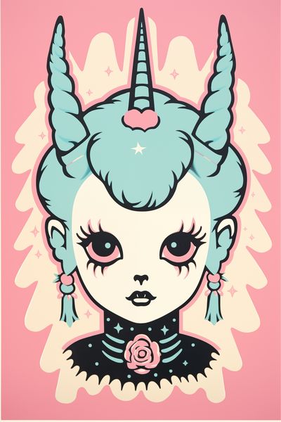 Pastel Unicorn Girl Illustration Poster.