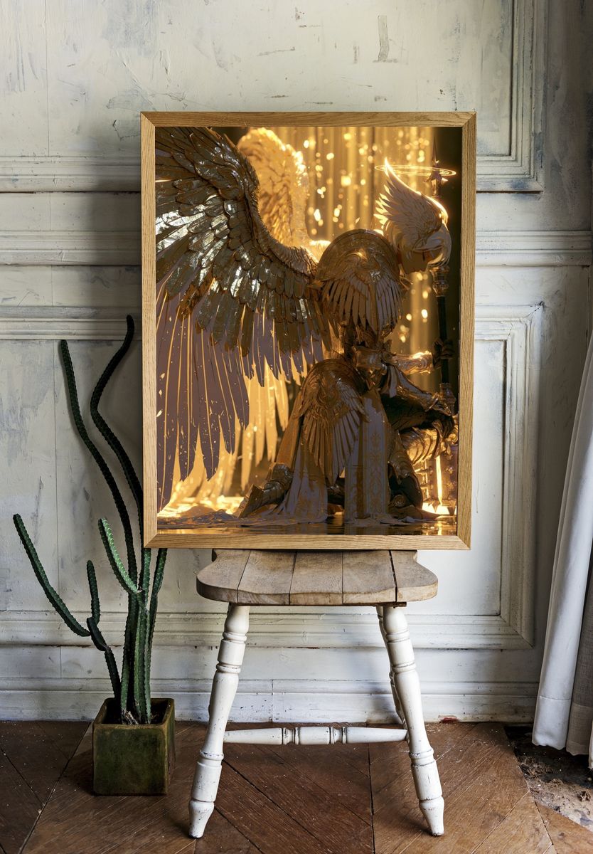 Golden Angel Fantasy Illustration Poster. room preview