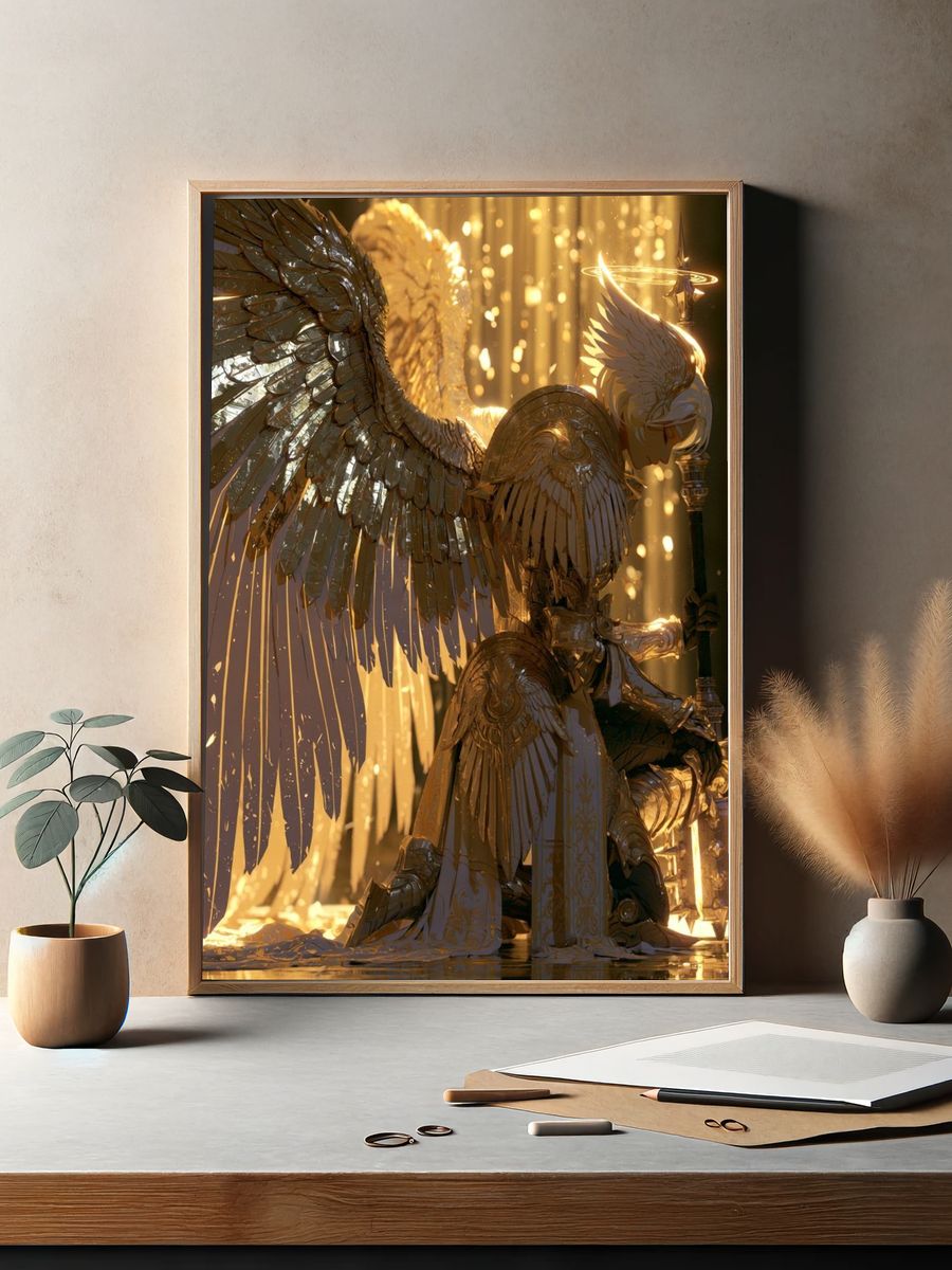 Golden Angel Fantasy Illustration Poster. — room view 2