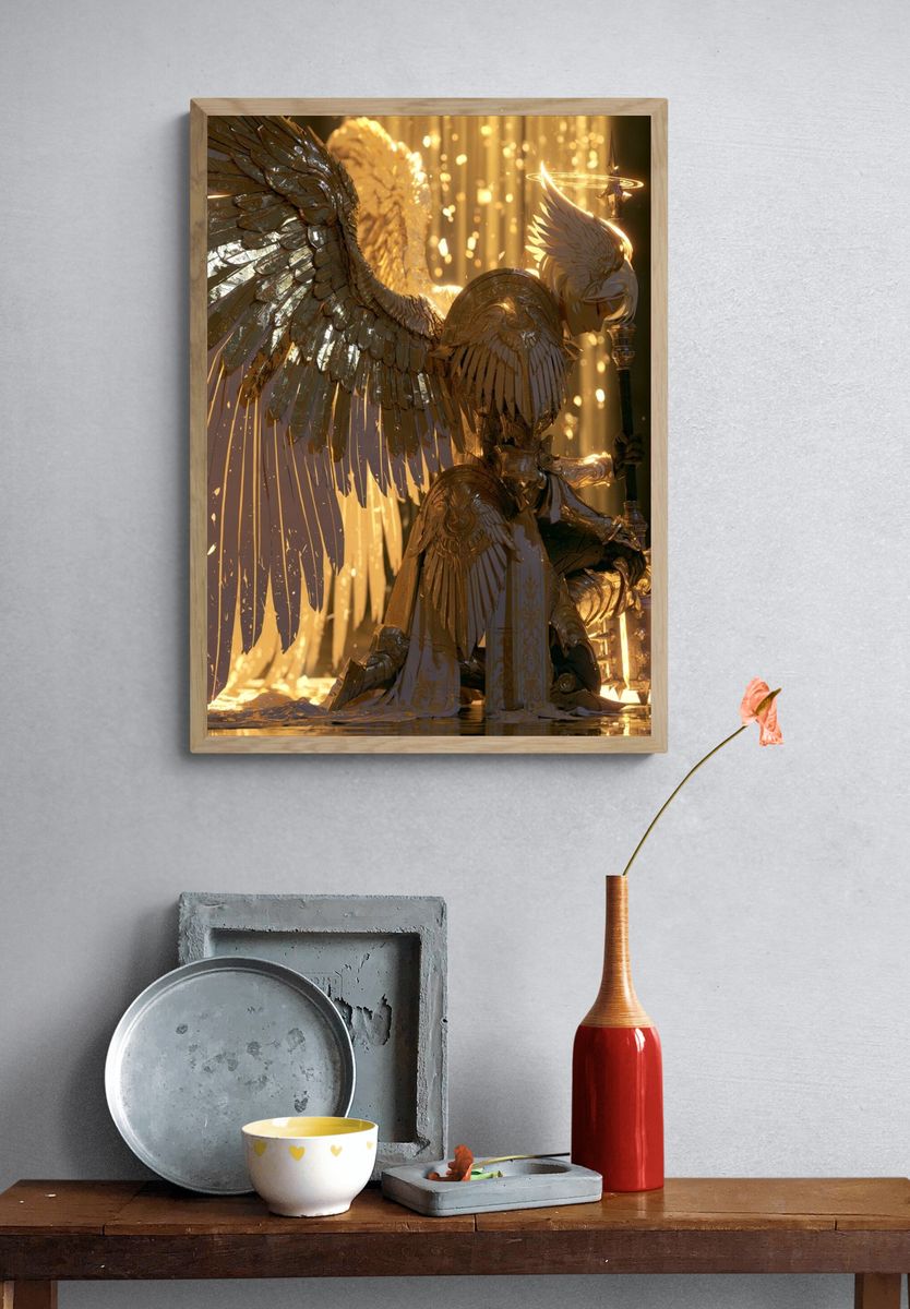 Golden Angel Fantasy Illustration Poster. — room view 3