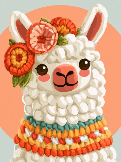 Floral Llama Illustration Poster. poster