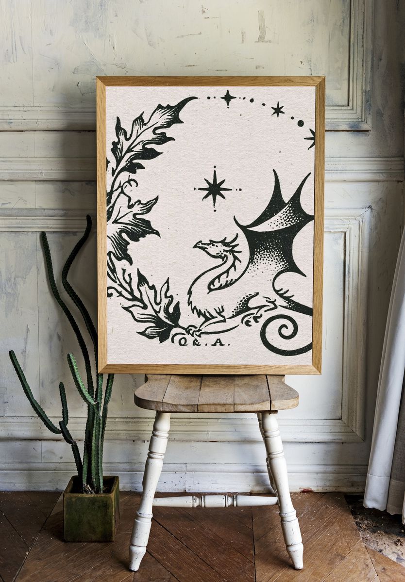 Dragon Moon Circle Typography Print. — room view 1