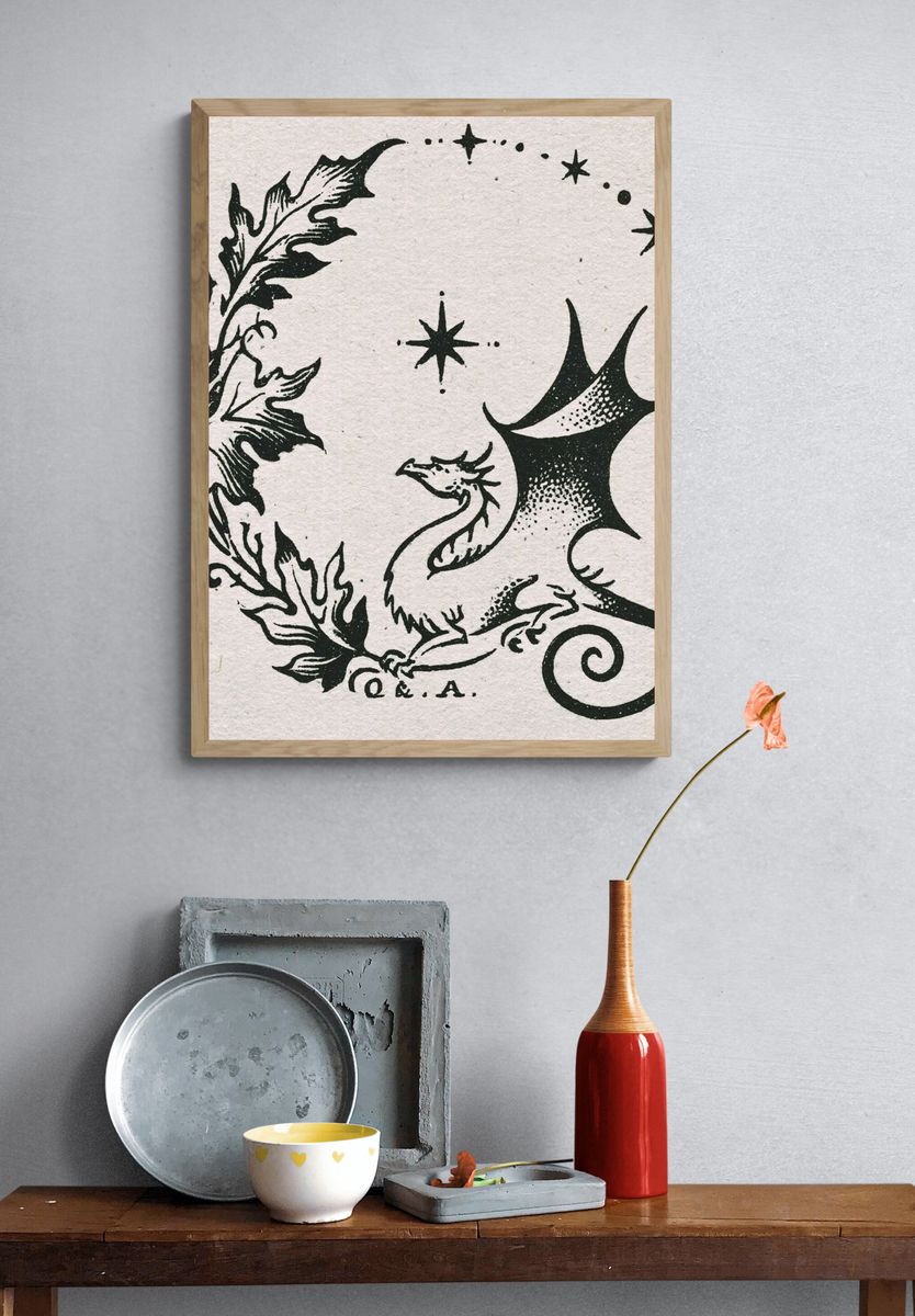 Dragon Moon Circle Typography Print. — room view 3