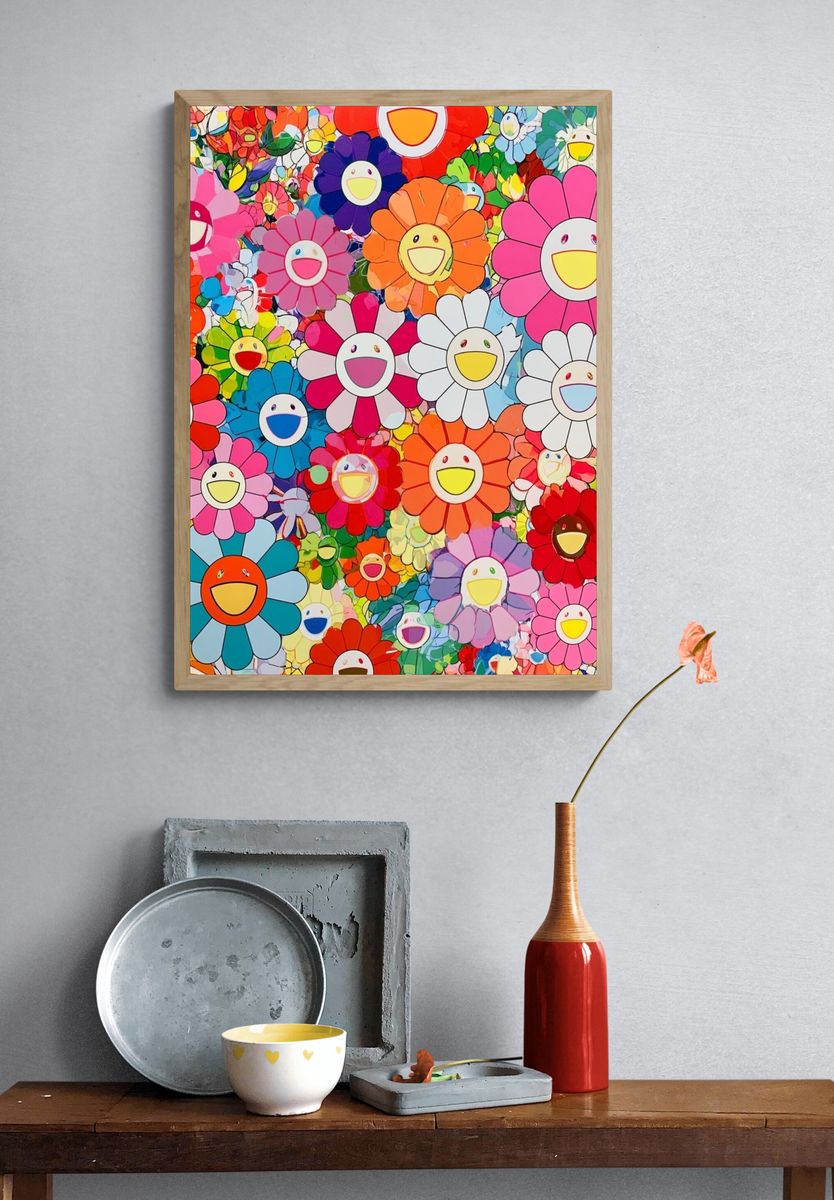 Smiling Flower Garden Illustration Poster. — room view 3