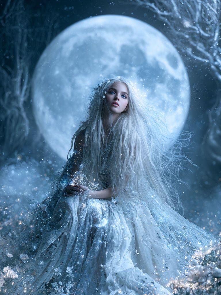 Moonlit Ice Queen Fantasy Print. poster — illustration art