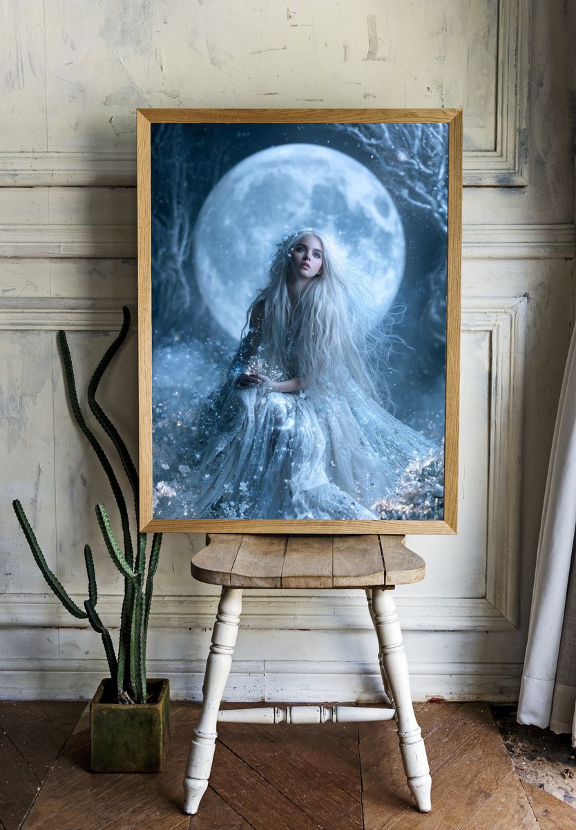 Moonlit Ice Queen Fantasy Print. room preview