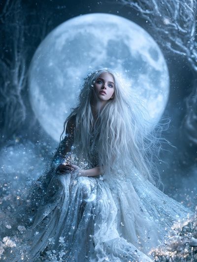 Moonlit Ice Queen Fantasy Print. poster