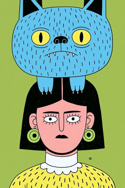 Cat Head Girl Illustration Poster. poster