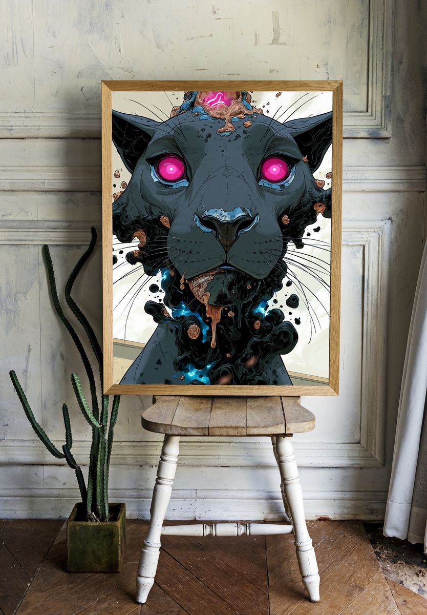 Neon Panther Digital Art Poster. — room view 1