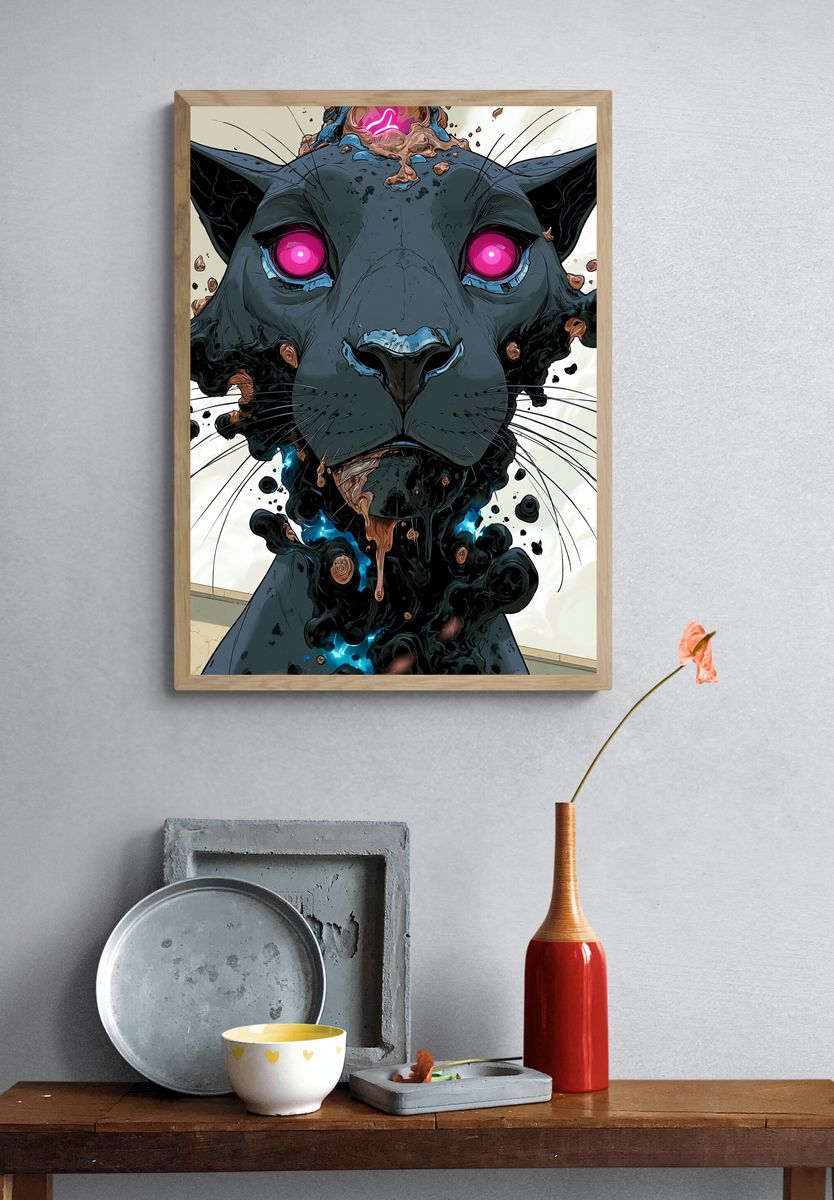 Neon Panther Digital Art Poster. — room view 3