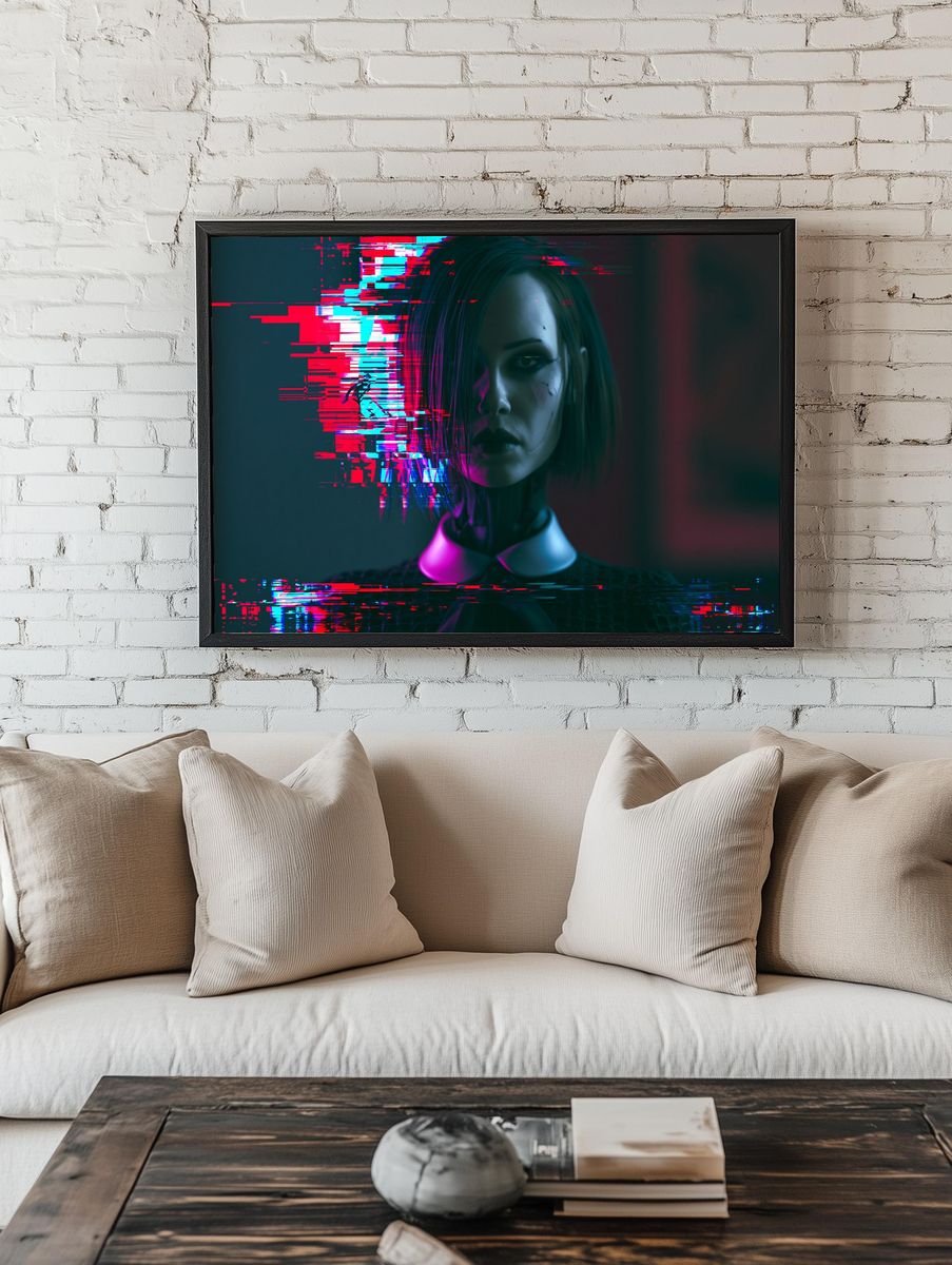 Glitch Cyberpunk Portrait Poster. room preview
