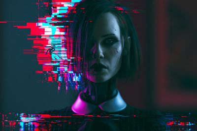 Glitch Cyberpunk Portrait Poster. poster