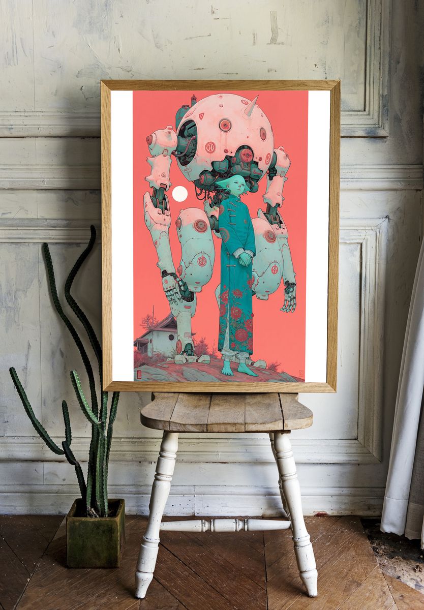 Mecha Guardian Digital Art Poster. — room view 1