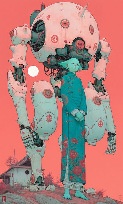 Mecha Guardian Digital Art Poster. poster