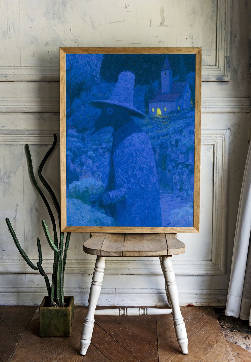 Moonlit Village Guardian Print. — room view 1