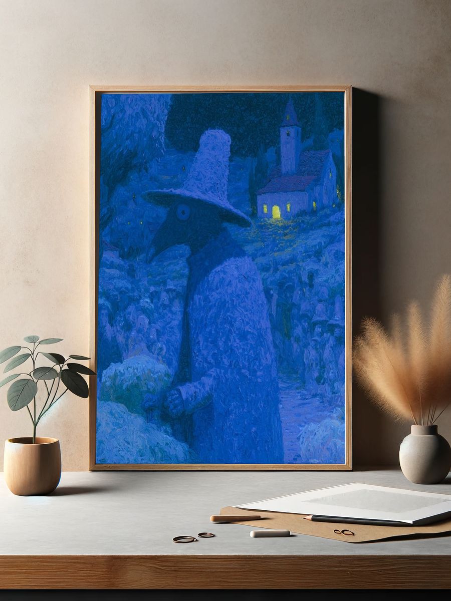 Moonlit Village Guardian Print. — room view 2