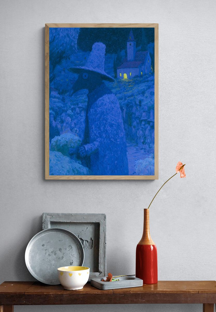 Moonlit Village Guardian Print. — room view 3