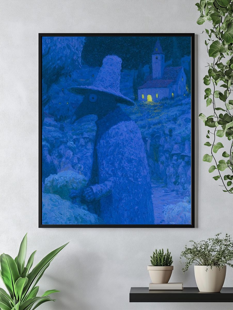 Moonlit Village Guardian Print. — room view 4