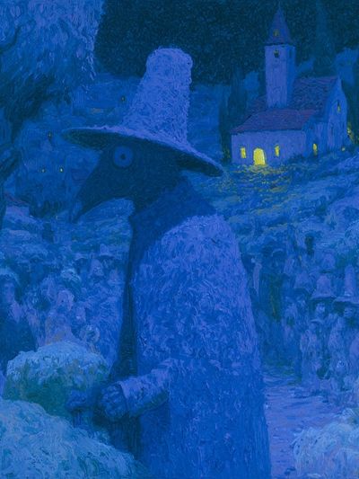 Moonlit Village Guardian Print.