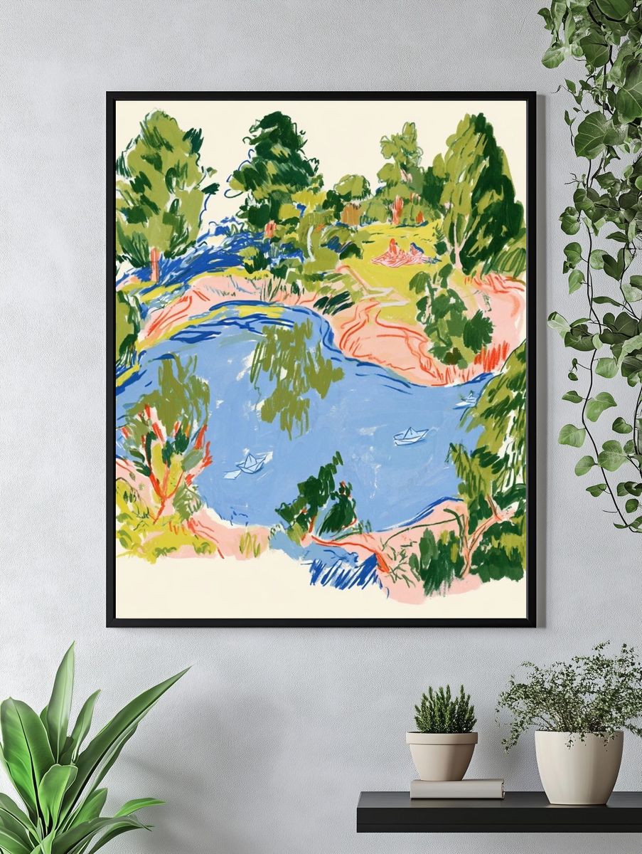 Lakeside Landscape Illustration Poster. — room view 4