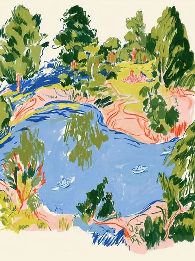 Lakeside Landscape Illustration Poster.
