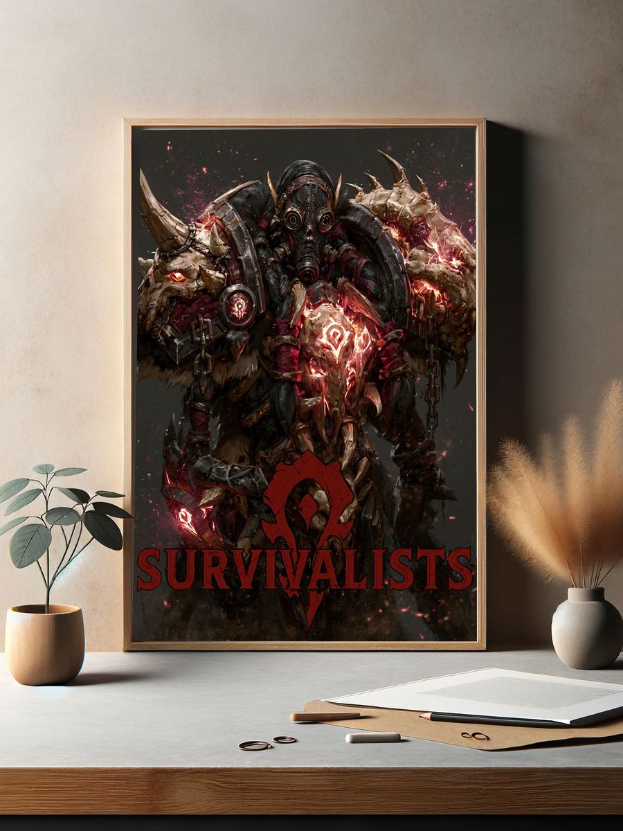 Survivalist War Mask Illustration Poster. — room view 2