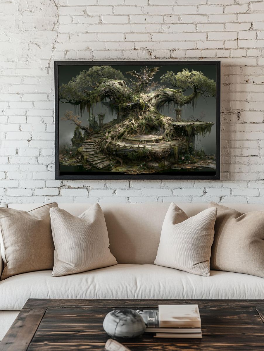 Ancient Tree Temple Digital Art Print. room preview