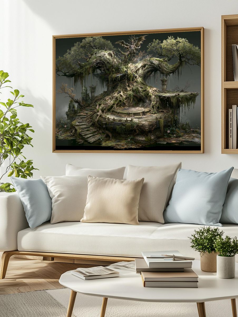 Ancient Tree Temple Digital Art Print. — room view 2
