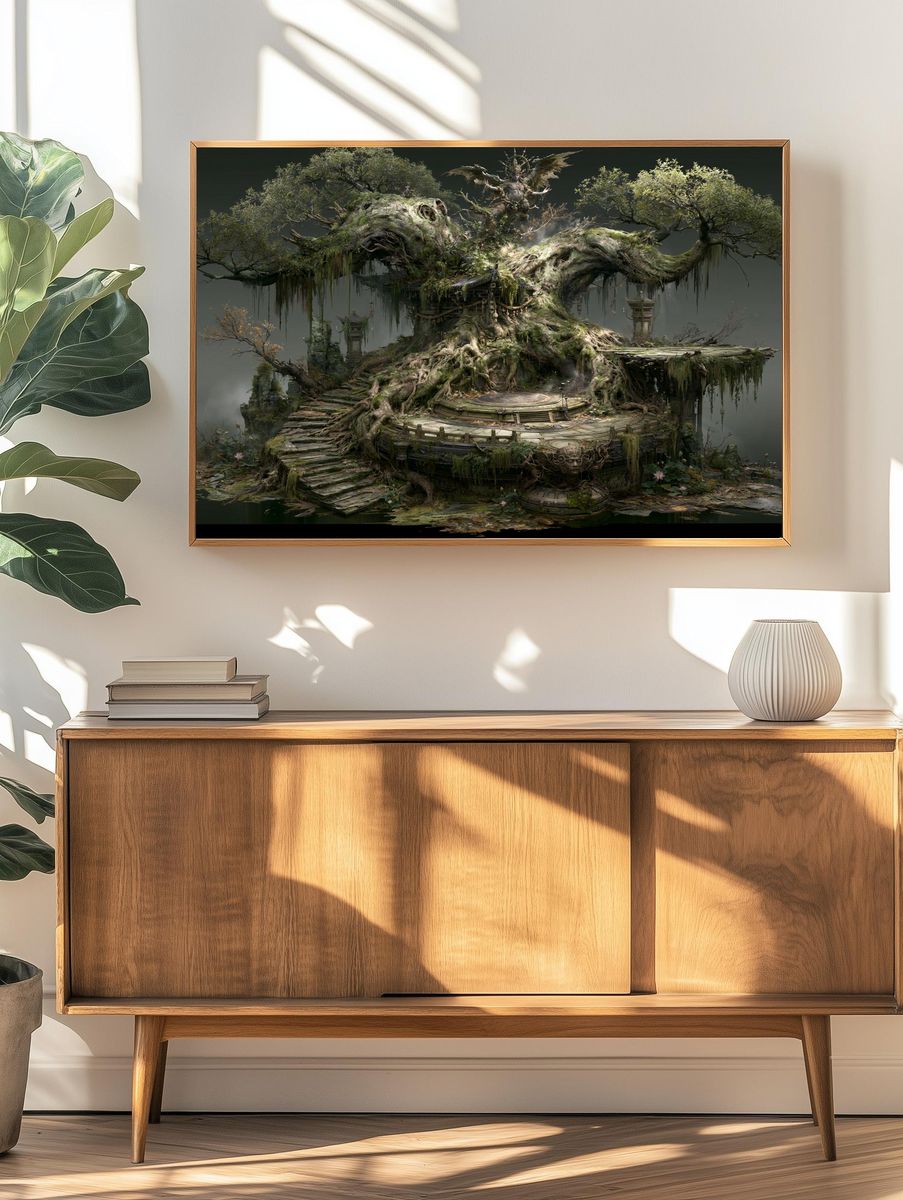 Ancient Tree Temple Digital Art Print. — room view 3